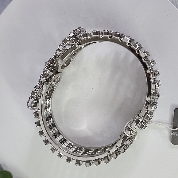 Silver and Crystal Glam Bling Clamper / Hinge Bracelet - Picture 6 of 9